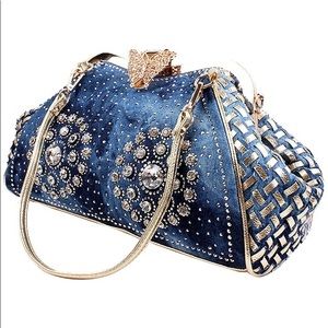 COOFIT Denim Blue Handbag with Shiny Rhinestone